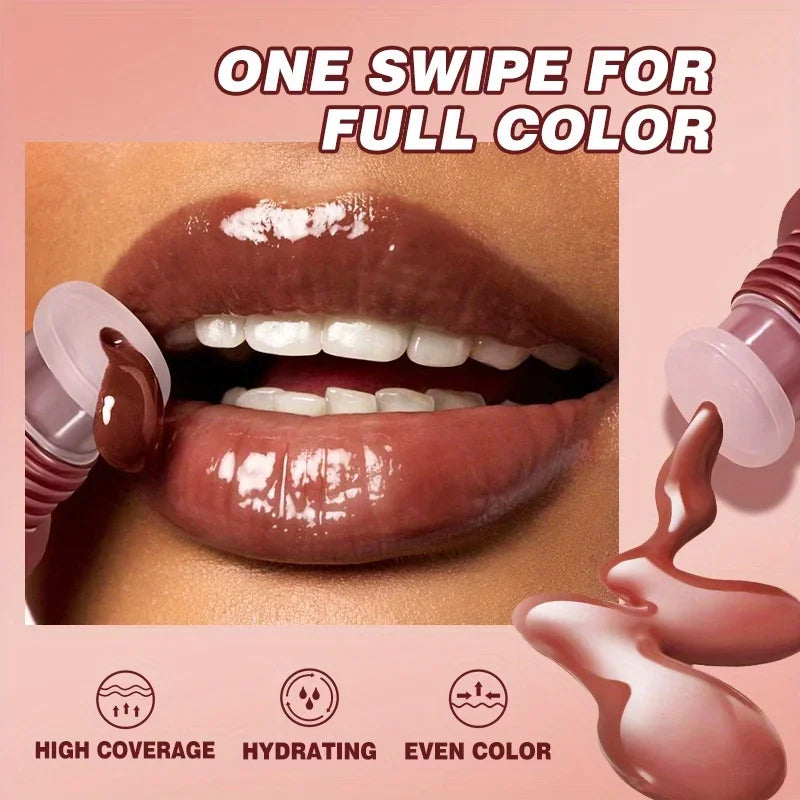 Colored lip gloss, liquid hydrating and moisturizing